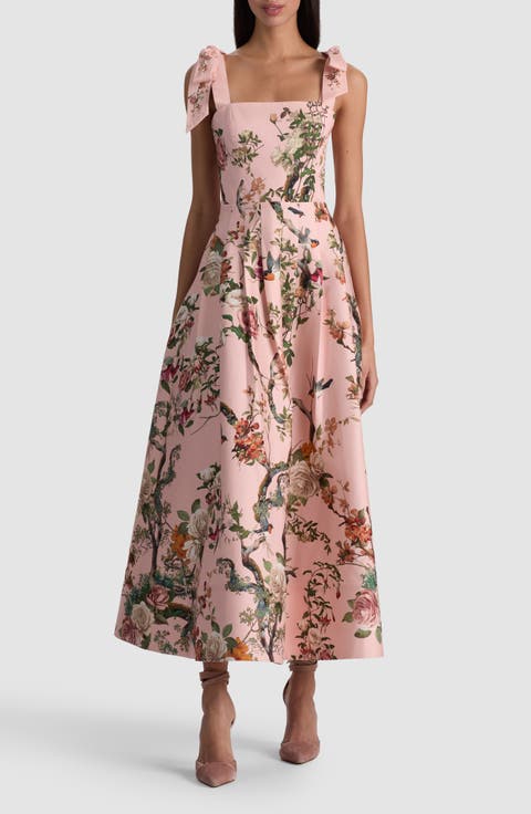 Hana Mixed Print Tie Strap Cotton Blend Dress