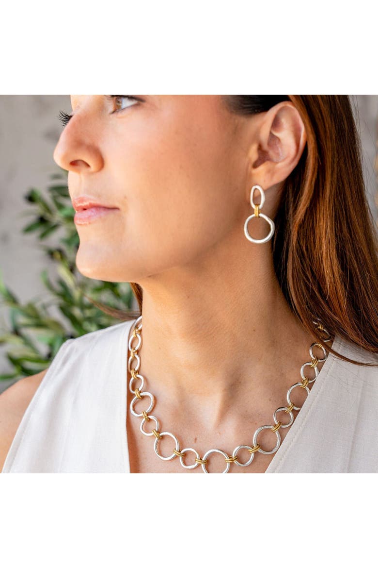 Mixed Metal Sculpted Circle Earrings, Alternate, color, Silver