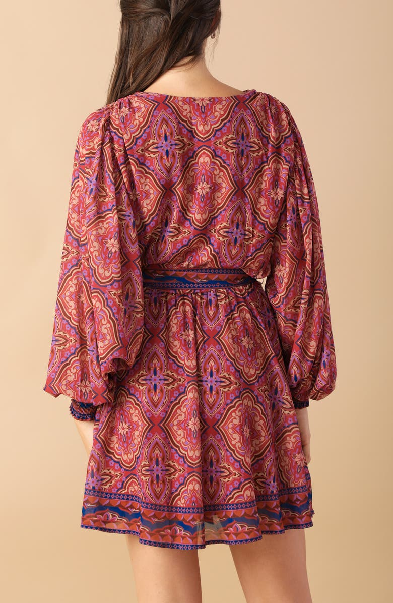 FLYING TOMATO Long Sleeve Faux Wrap Minidress, Alternate, color, Brick