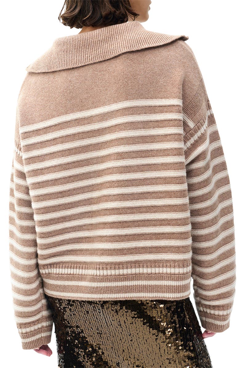 rag & bone Raven Stripe Wool & Cashmere Quarter Zip Sweater, Alternate, color, Camel