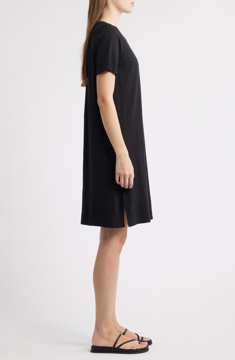 Eileen Fisher V-Neck Organic Cotton T-Shirt Dress, Alternate, color, Black