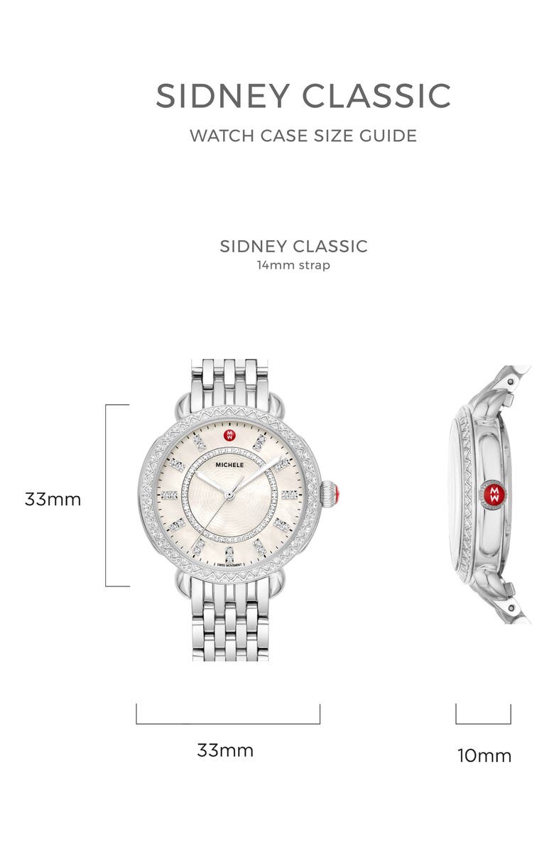 MICHELE Sidney Classic Diamond Bracelet Watch, 33mm, Alternate, color, Gold/ White Mop/ Gold