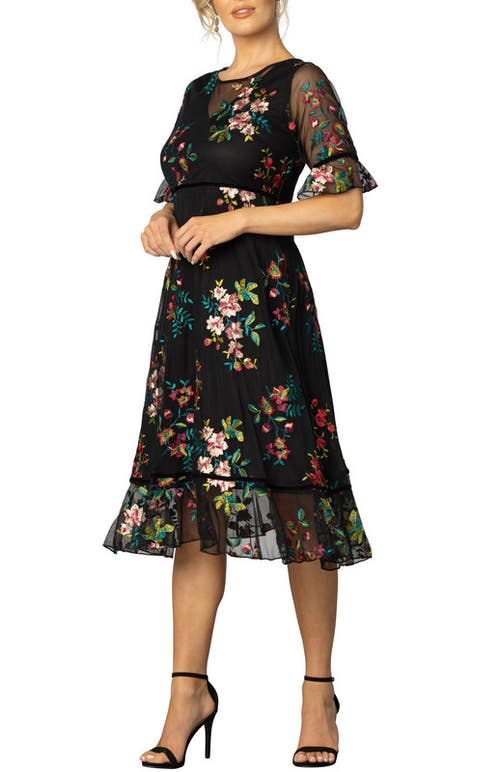 Kiyonna Wildflower Embroidered Cocktail Dress In Onyx