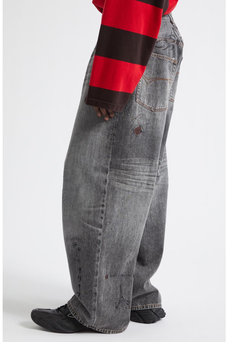 Tattoo Print Baggy Jeans, Alternate, color, 1441 DARK GREY