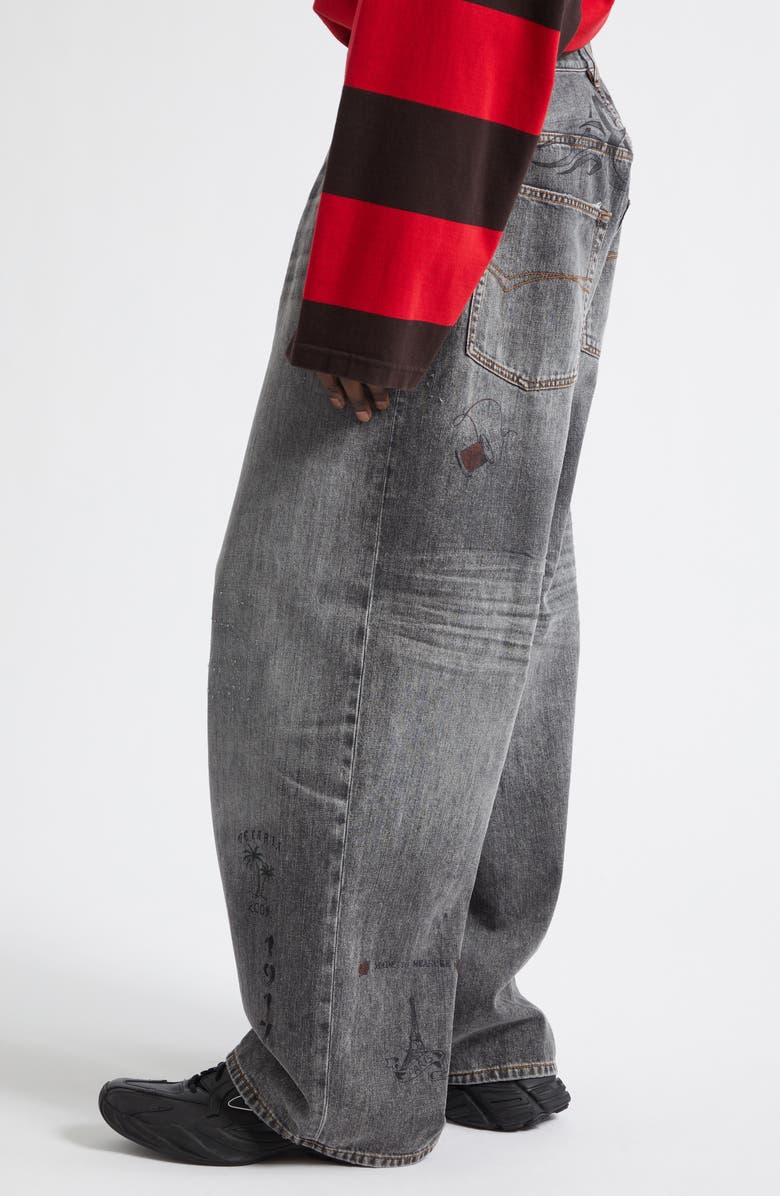 Balenciaga Tattoo Print Baggy Jeans, Alternate, color, 1441 Dark Grey