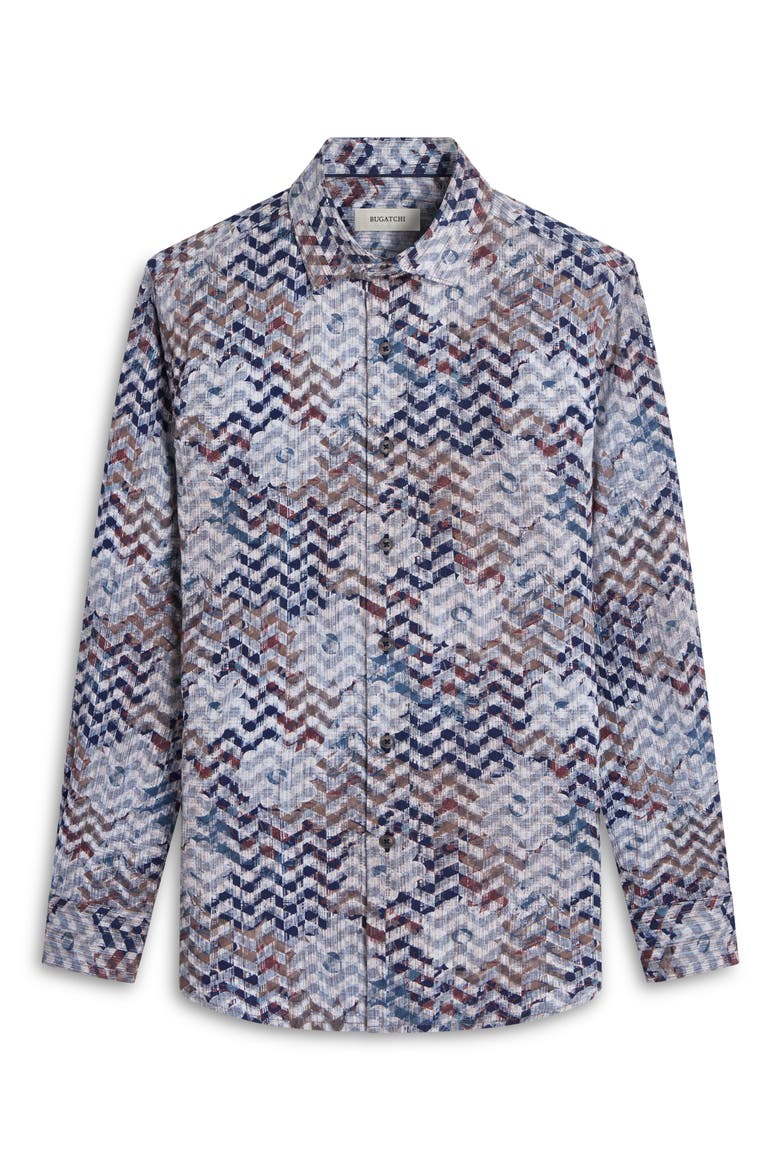 Axel Shaped Fit Floral Chevron Print Stretch Button-Up Shirt, Alternate, color, CARAMEL