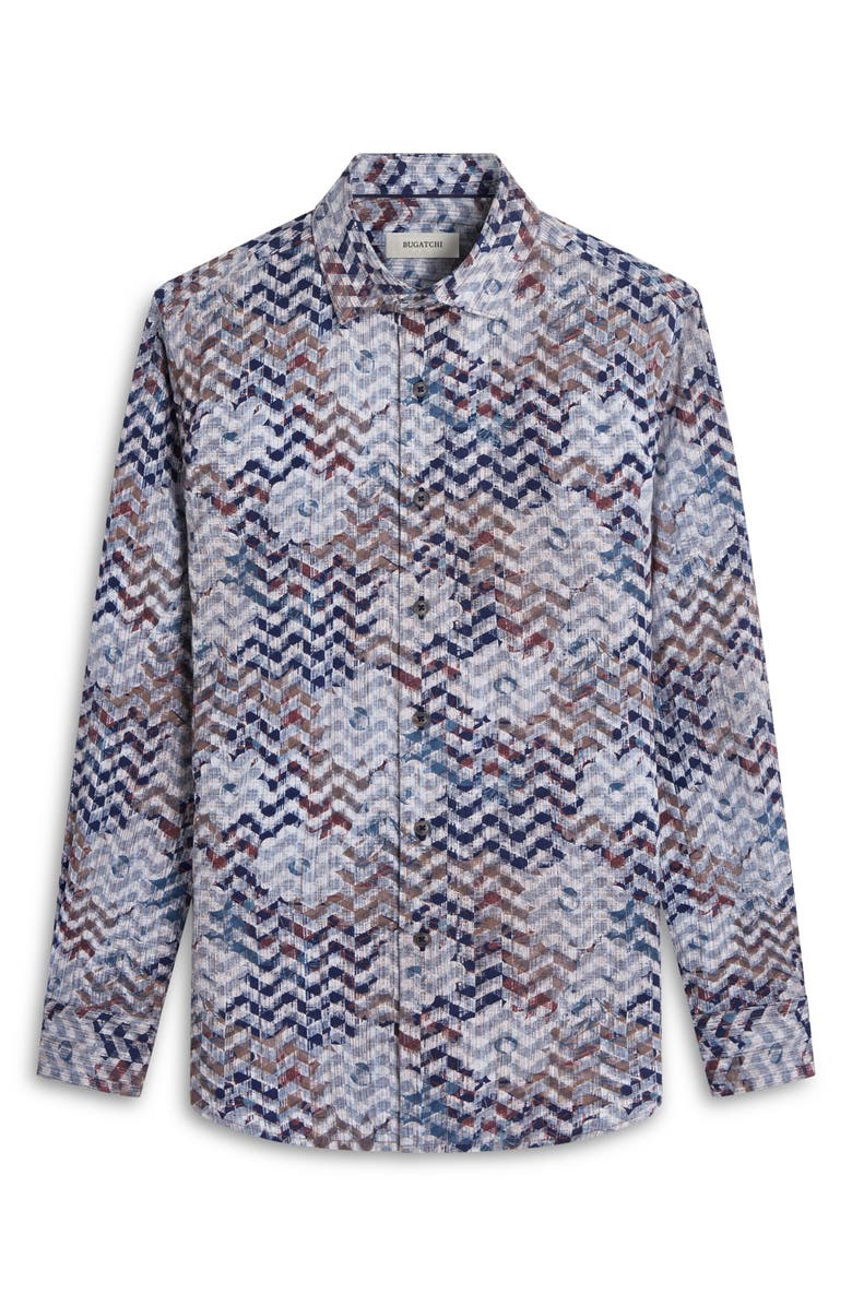 Bugatchi Axel Shaped Fit Floral Chevron Print Stretch Button-Up Shirt, Alternate, color, Caramel