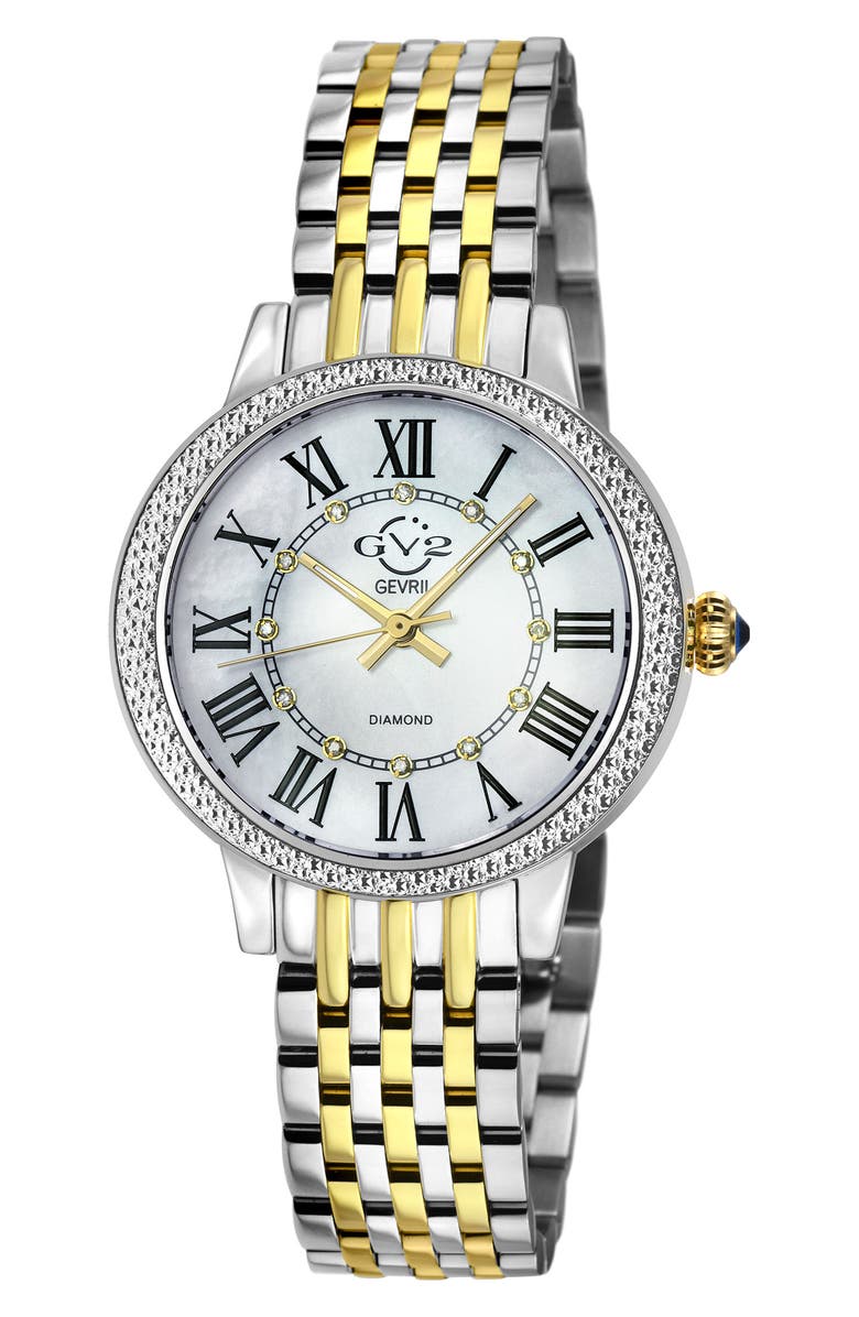 GV2 Astor III Diamond Swiss Bracelet Watch, 34mm - 0.06 ctw, Main, color, Two Tone