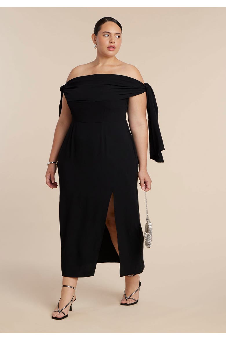 Tie Detail Column Dress, Alternate, color, BLACK ONYX