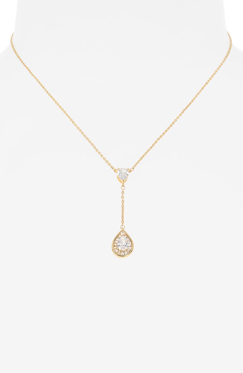 NORDSTROM RACK CZ Pendant Y-Drop Necklace, Alternate, color, Clear- Gold
