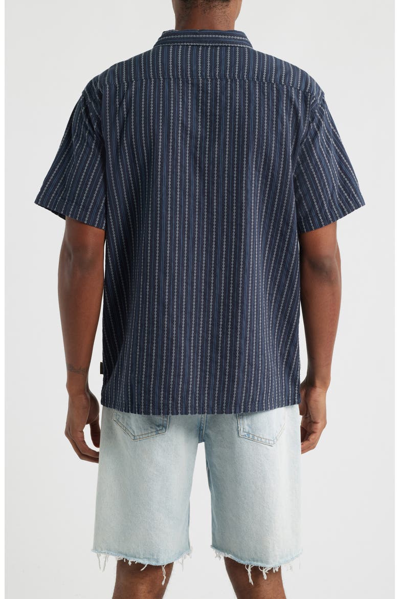 Garage Sandon Mixed Stripe Jacquard Short Sleeve Button-Up Shirt, Alternate, color, TRUE NAVY