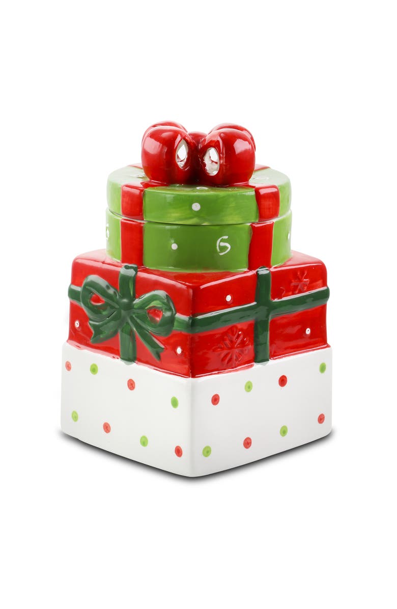 Gibson Home Christmas Estate 7.5 Inch Gift Box Holiday Cookie Jar, Main, color, Red