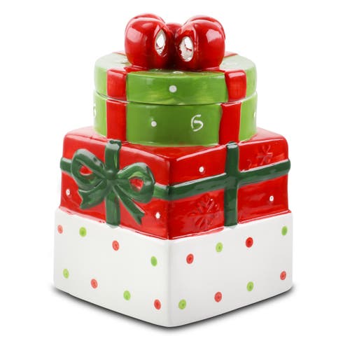 Gibson Home Christmas Estate 7.5 Inch Gift Box Holiday Cookie Jar In Red