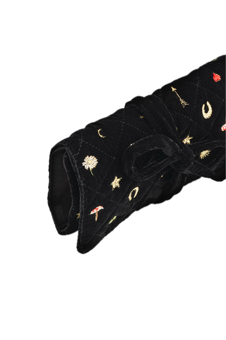 Quilted Celestial Velvet Embroidered Jewellery Roll, Alternate, color, Black