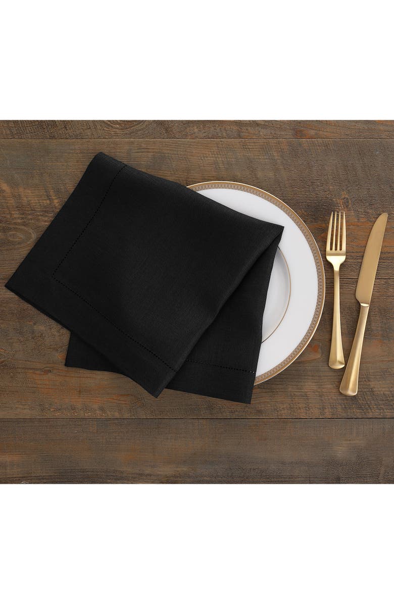 Solino Home Linen Dinner Napkins - Classic Hemstitch - Set of 6, 20" x 20", Alternate, color, Black