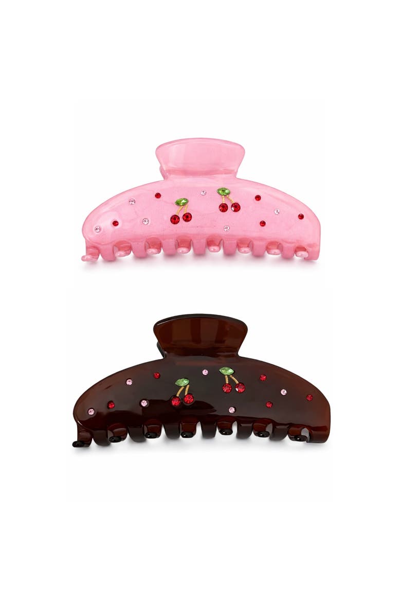2pk Cherry Hair Claw Clips, Main, color, Brown
