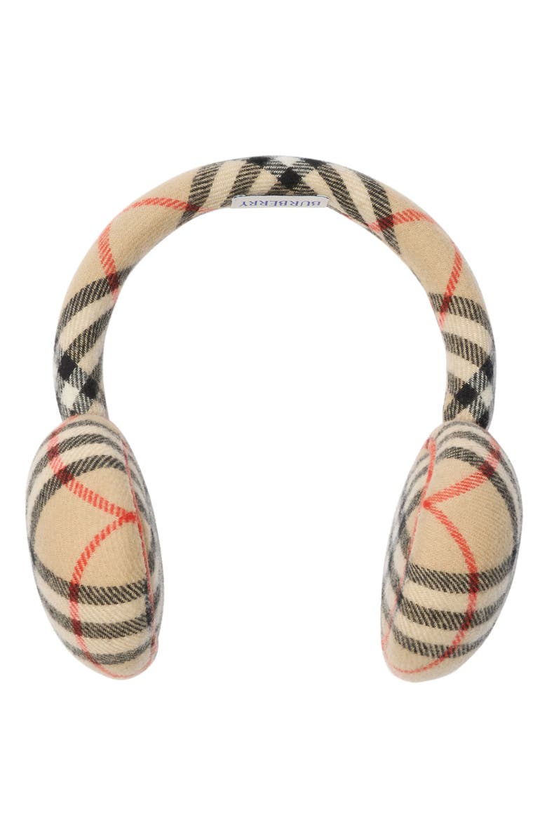Burberry Check Wool & Cashmere Earmuffs, Alternate, color, Sand Ip Check
