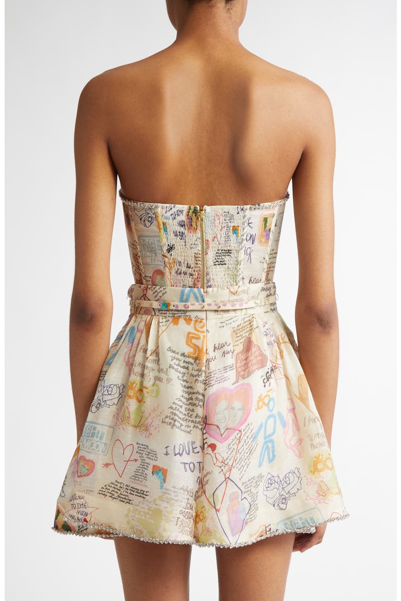 Dear Diary Print Paneled Linen & Silk Bustier Top, Alternate, color, DEAR DIARY