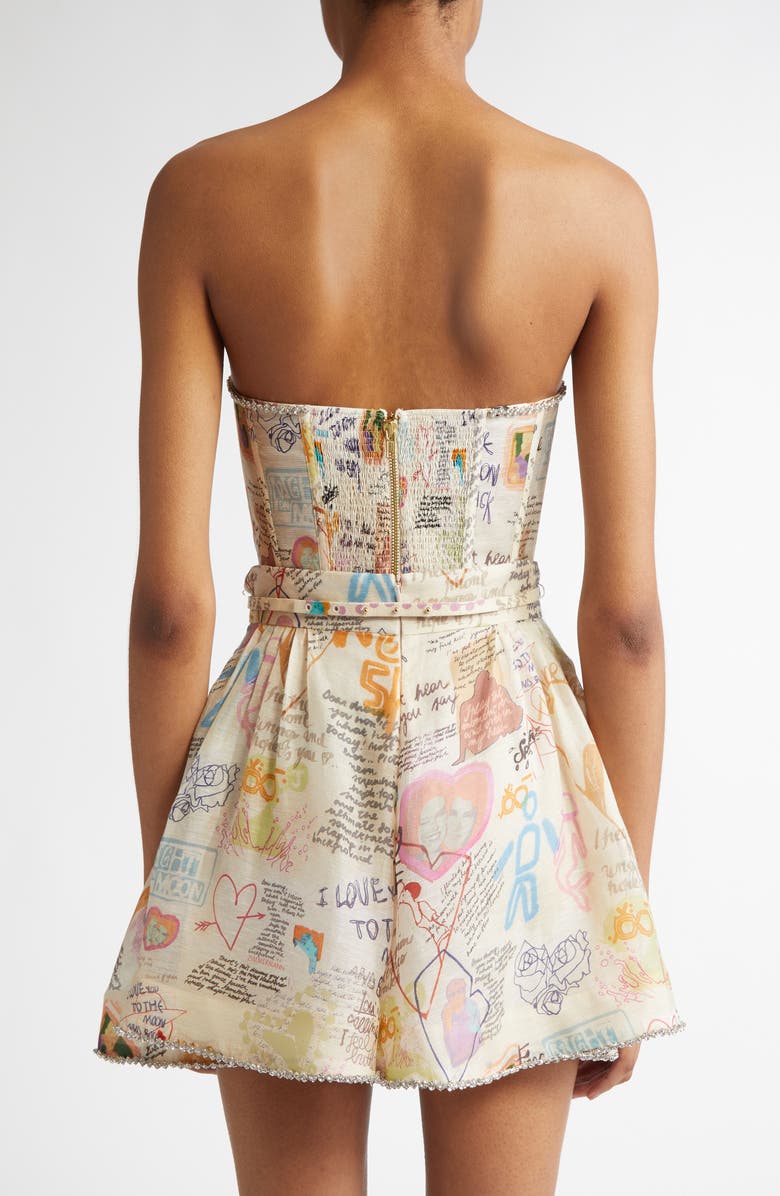 Zimmermann Dear Diary Print Paneled Linen & Silk Bustier Top, Alternate, color, 