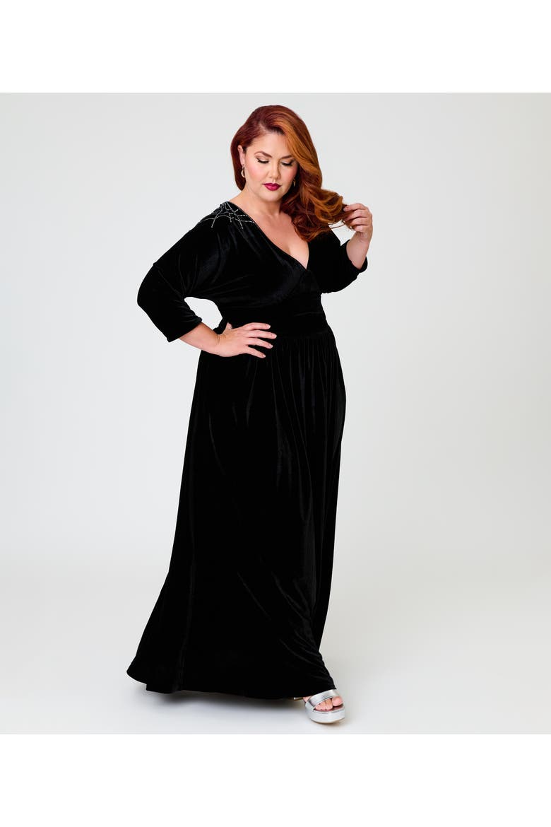 Plus Size 3/4 Sleeve Batwing Maxi Dress, Alternate, color, Black w/ Rhinestone