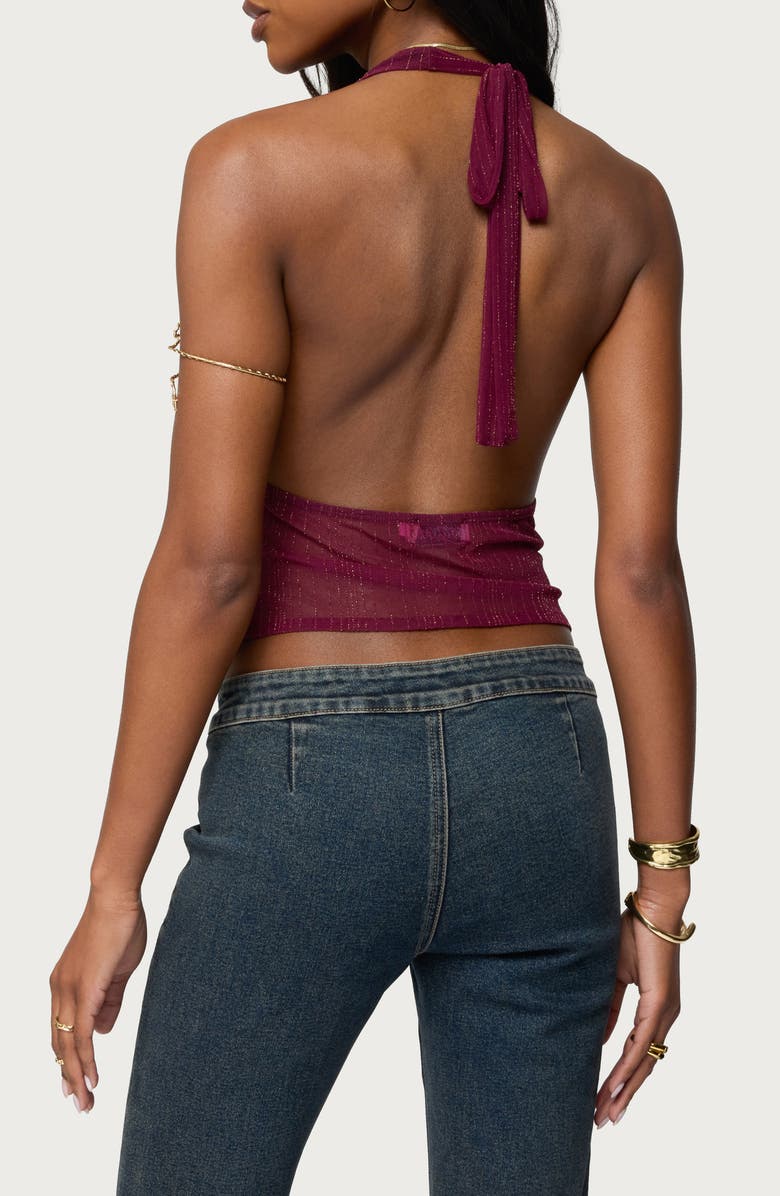 EDIKTED Mimi Textured Mesh Asymmetric Sleeveless Top, Alternate, color, Burgundy