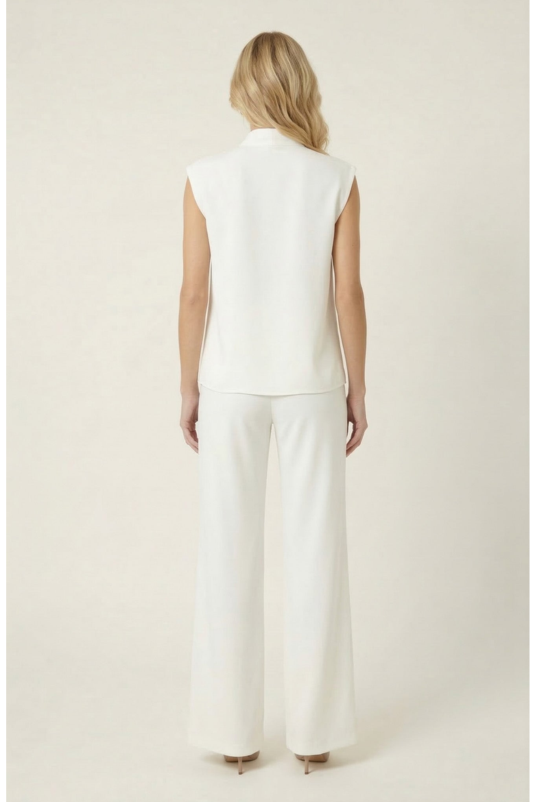 Sleeveless Tie Neck Blouse and Wide Leg Pant Set, Alternate, color, White