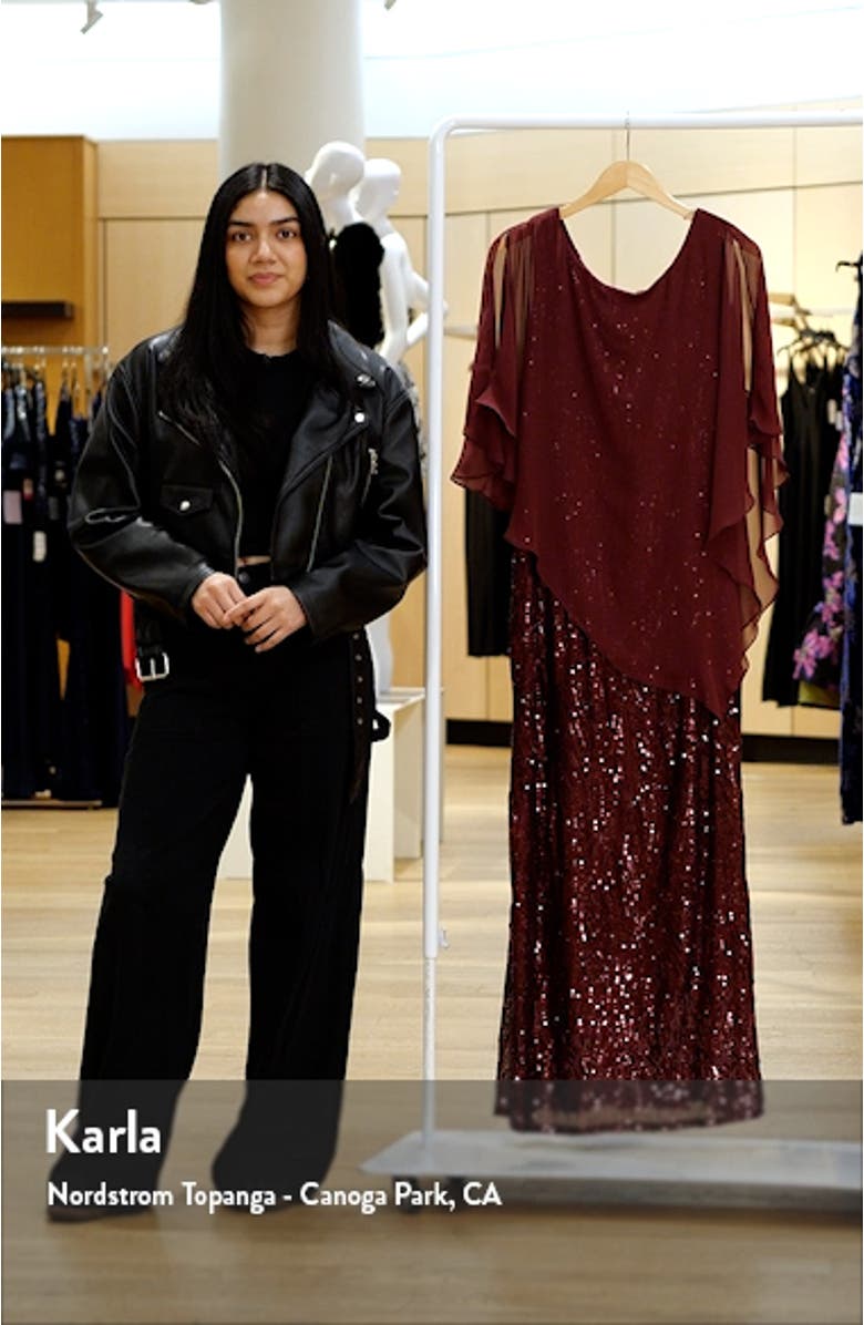 Sequin & Chiffon Popover Capelet Gown, sales video thumbnail