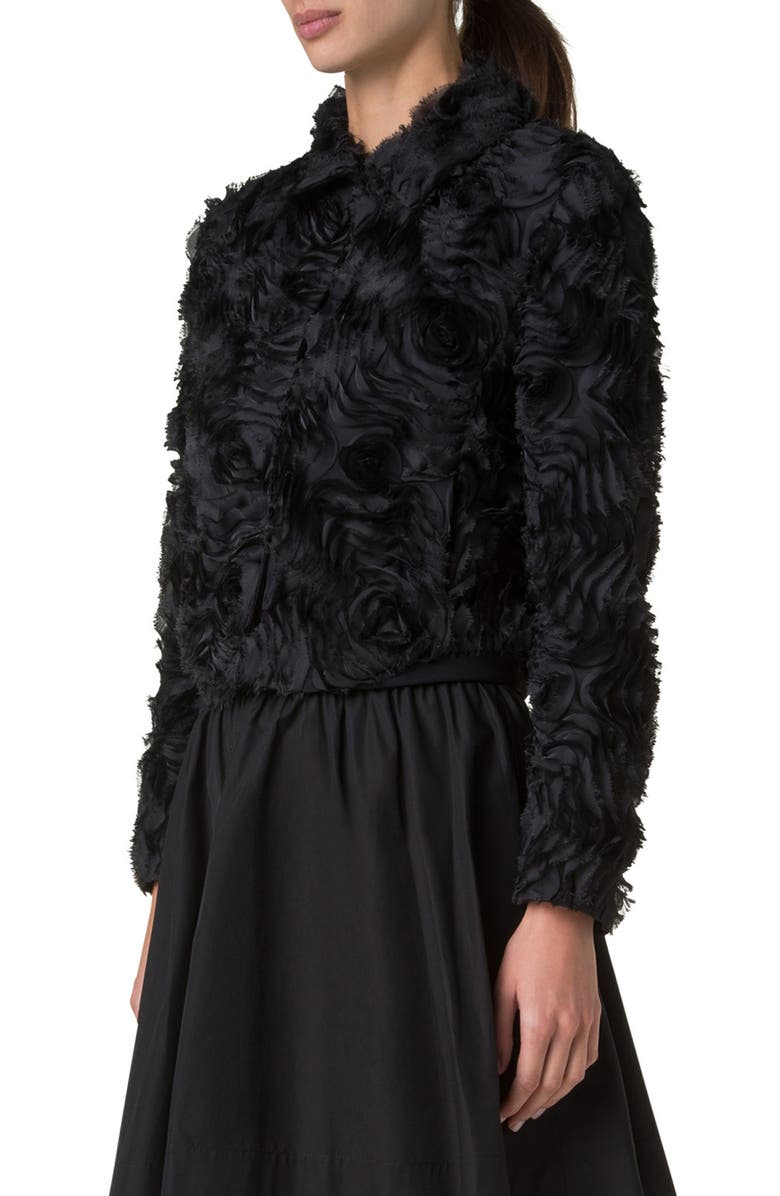 Akris punto Carnation Tulle Crop Jacket, Alternate, color, Black