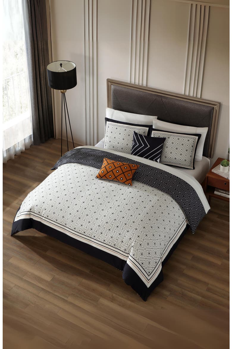 Geometric Cotton 5-Piece Reversible Comforter Set, Alternate, color, BLACK WHITE