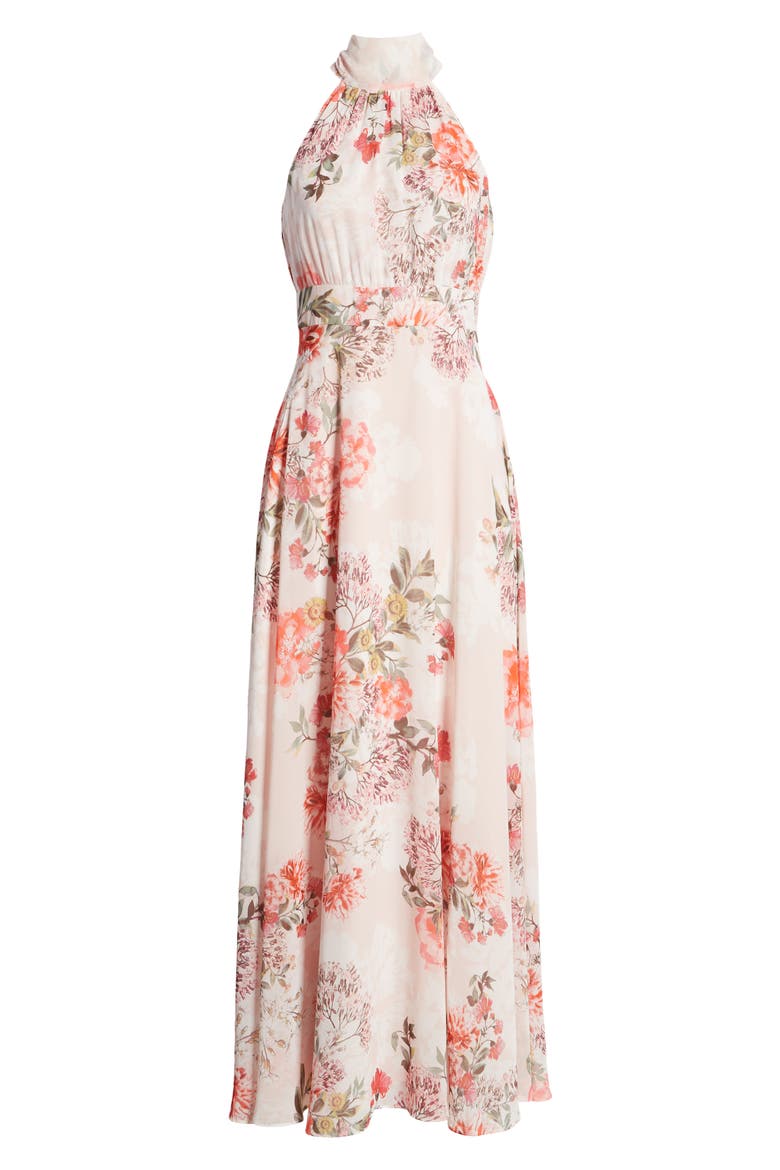 Floral Halter Neck Slim Maxi Dress, Alternate, color, BLUSH