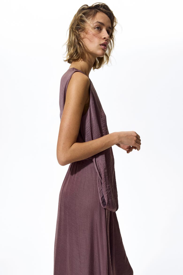 Draped Satin Dress, Alternate, color, Dark purple