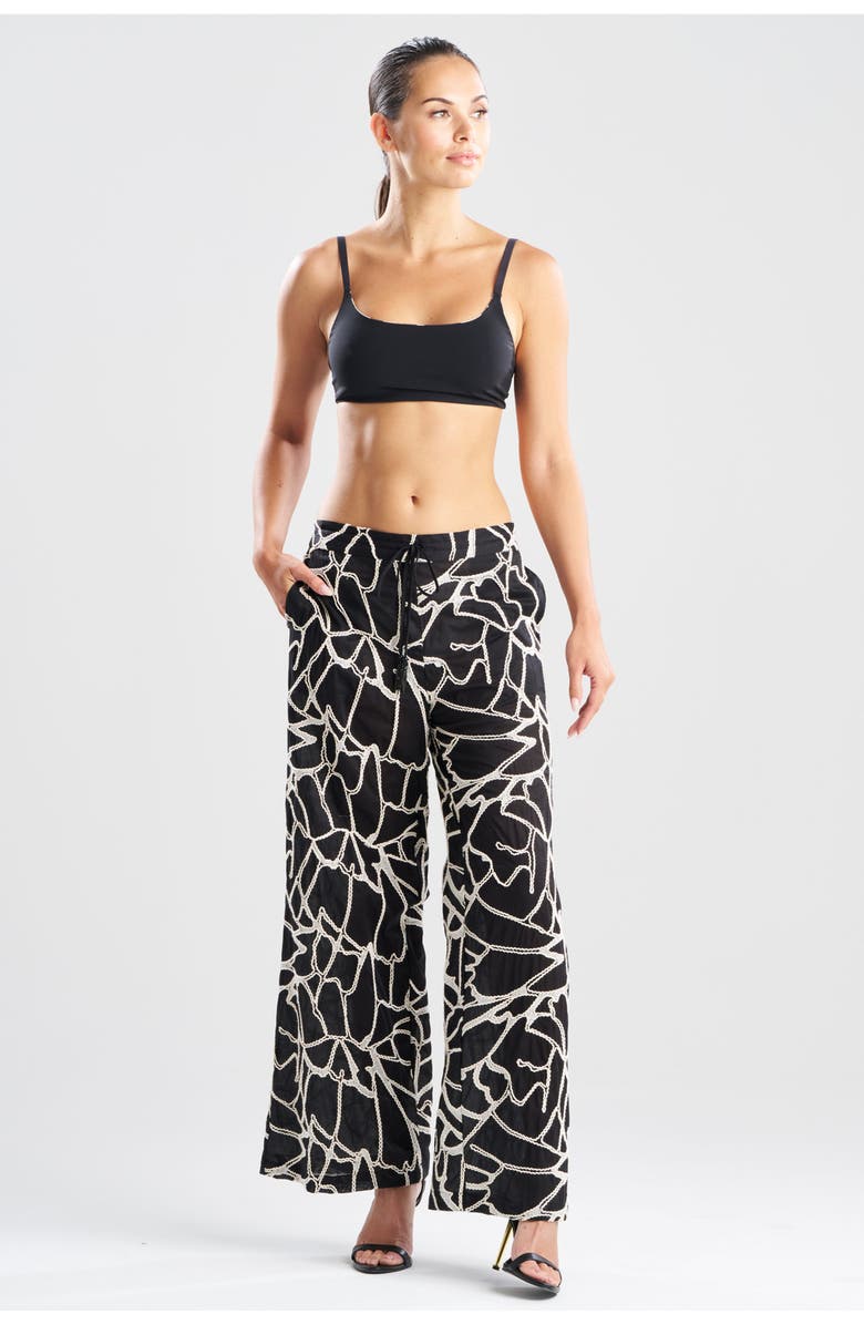 Natori Butterfly Embroidery Pants, Main, color, Black