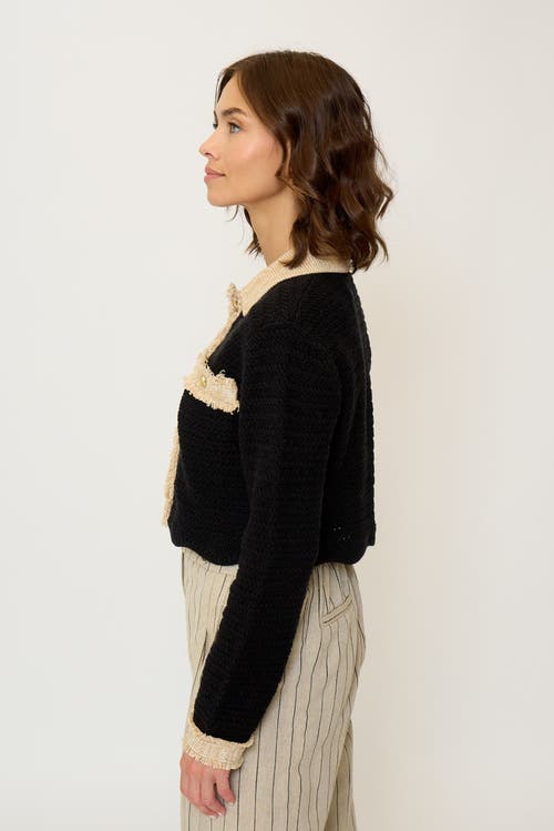 Central Park West Rose Scallop Edge Sweater In Black