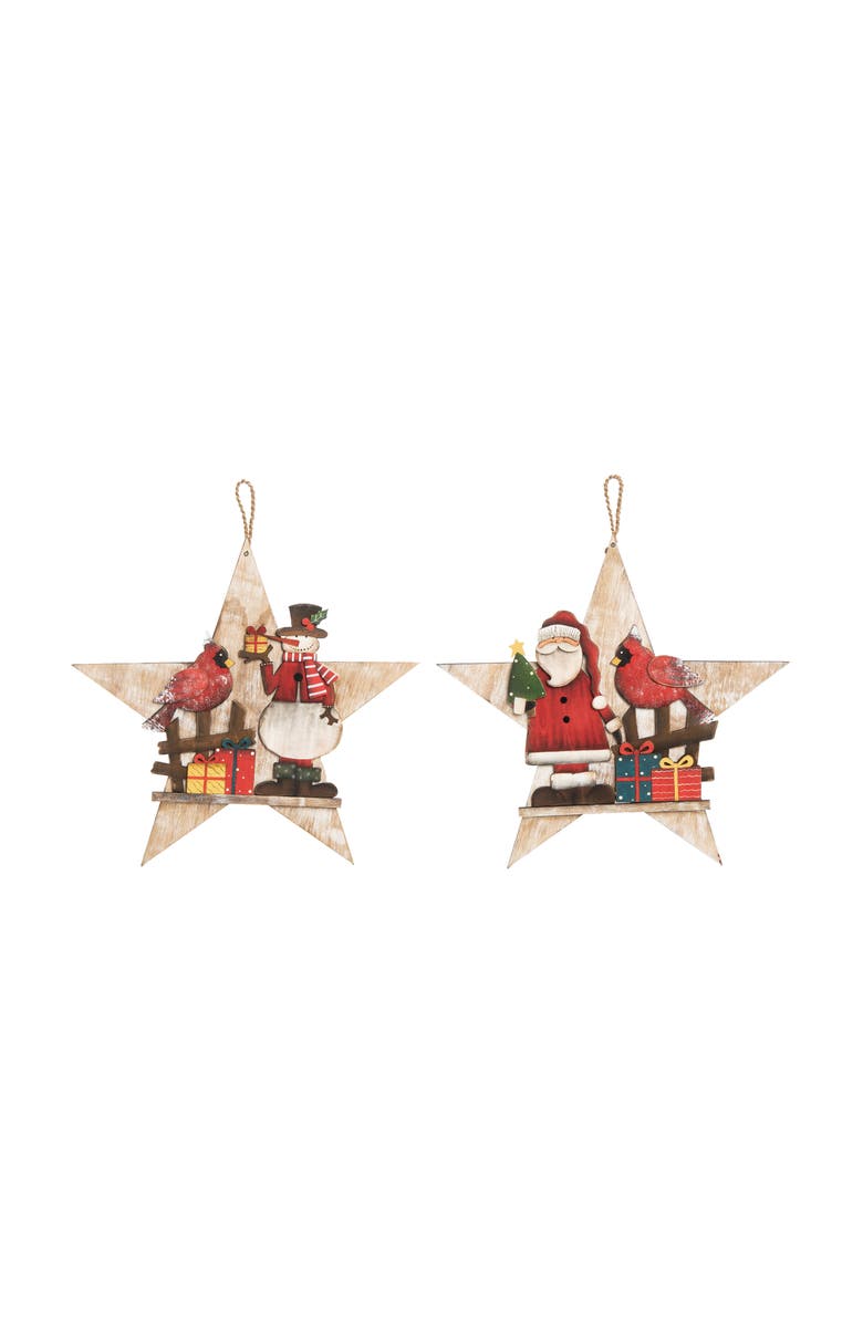 Transpac Plywood Star and Santa Snowman Decor Set Colorful Wood Figurines, Main, color, Multicolored
