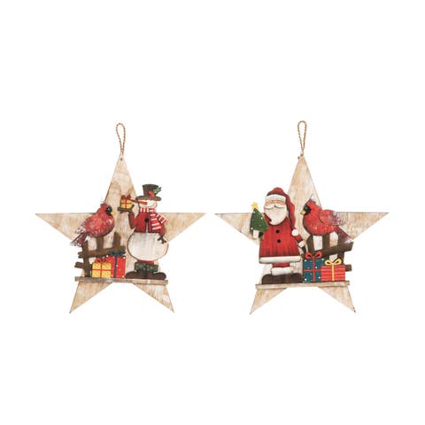 Plywood Star and Santa Snowman Decor Set Colorful Wood Figurines