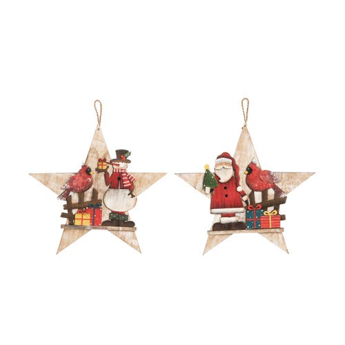 Transpac Plywood Star And Santa Snowman Decor Set Colorful Wood Figurines In Multi