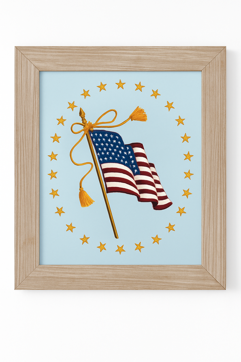 Old Glory Waving America Flag Painted Canvas Picture Frame Wall Decor 12" x 17", Main, color, Blue