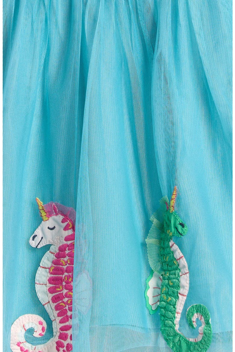 Kids' Seahorse Appliqué Mixed Media Dress, Alternate, color, AQUA SEA BLUE SEAHORSES