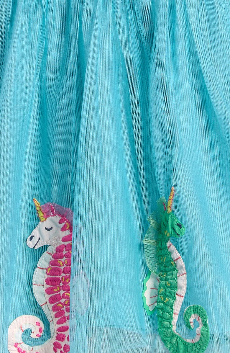 Mini Boden Kids' Seahorse Appliqué Mixed Media Dress, Alternate, color, 