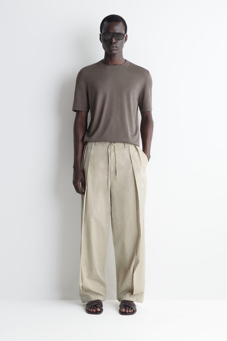 Contrast-tipped Silk-cotton T-shirt, Alternate, color, BEIGE