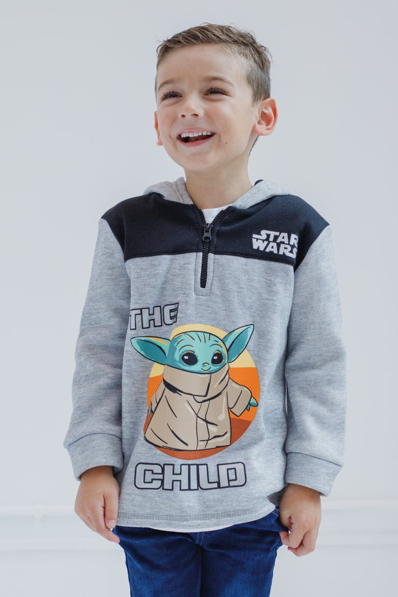 The Mandalorian Baby Yoda Half Zip Hoodie, Alternate, color, Gray