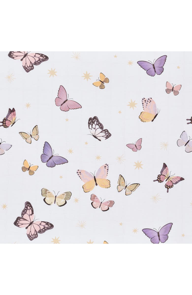 Lambs & Ivy Butterfly Dreams Breathable 100% Cotton Fitted Baby Crib Sheet, Alternate, color, White Multi