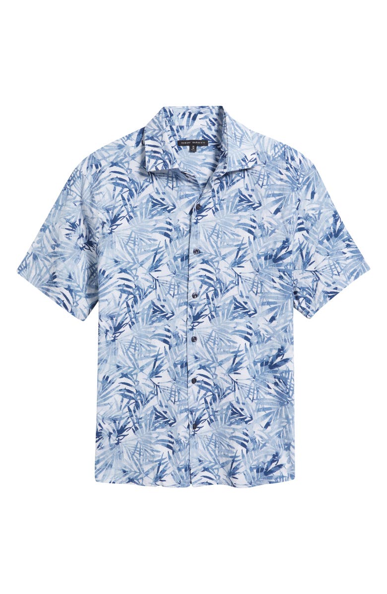 Robert Barakett Keneth Leaf Print Short Sleeve Stretch Cotton Button-Up Shirt, Alternate, color, Washed Blue