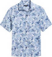 Robert Barakett Keneth Leaf Print Short Sleeve Stretch Cotton Button-Up Shirt