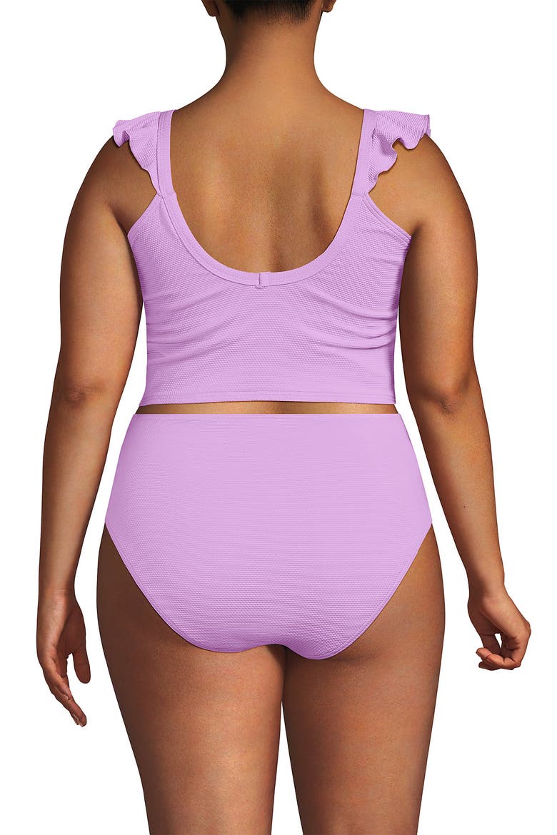 Plus Size Pique Ruffle Tankini Top and High Waisted Bottom Swimsuit Set, Alternate, color, Wild Lilac