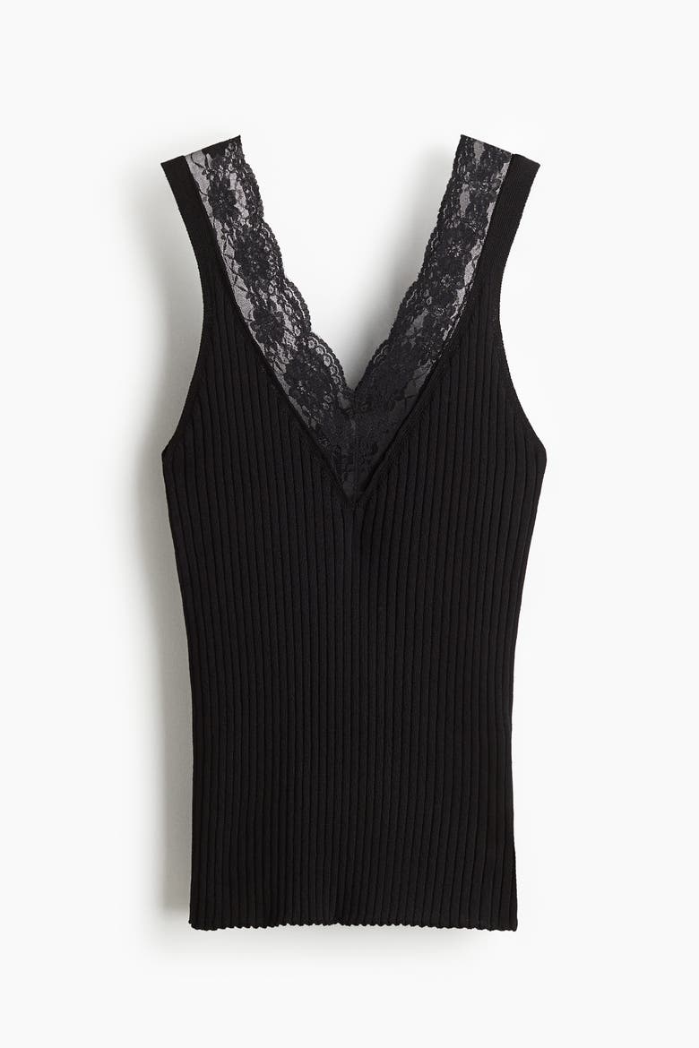 Lace-trimmed Vest Top, Alternate, color, Black