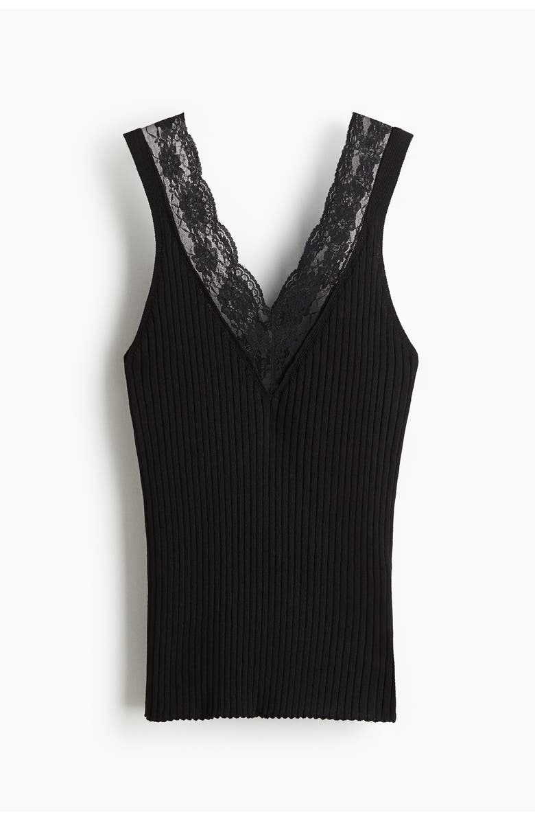 H&M Lace-trimmed Vest Top, Main, color, Black