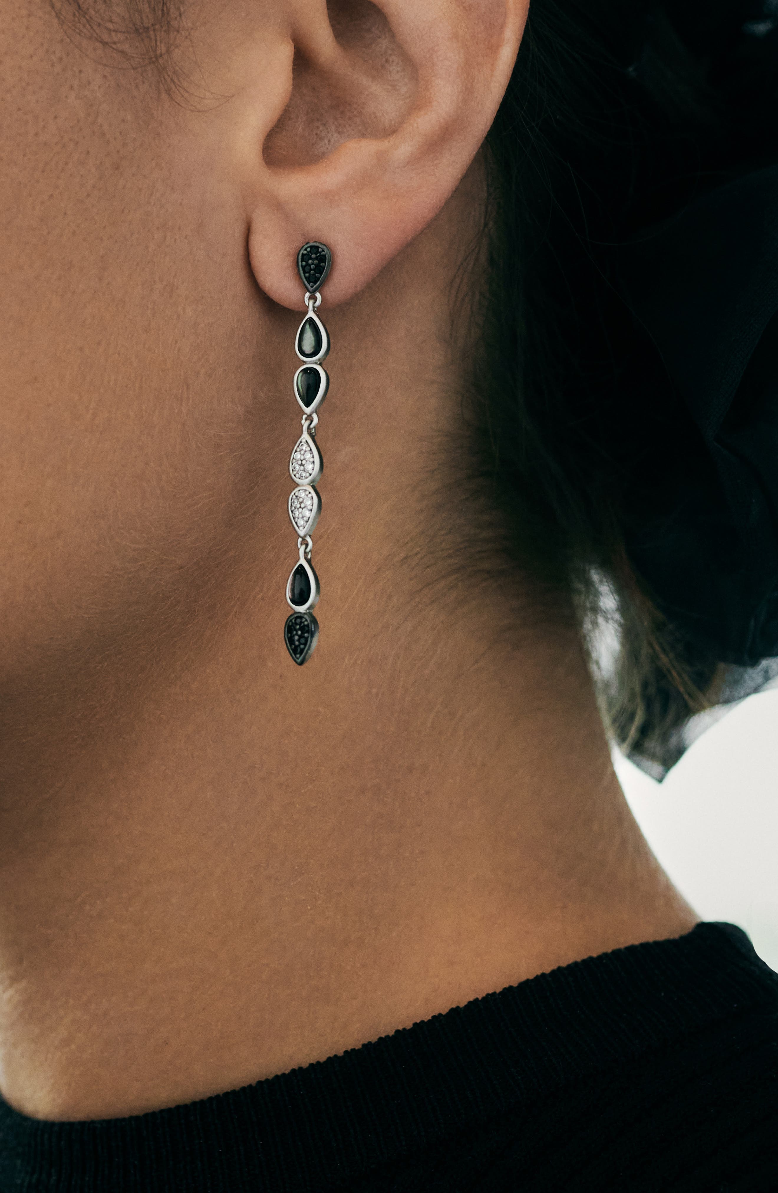 FREIDA ROTHMAN Black Mother-of-Pearl & Pavé Linear Drop Earrings (Women ...