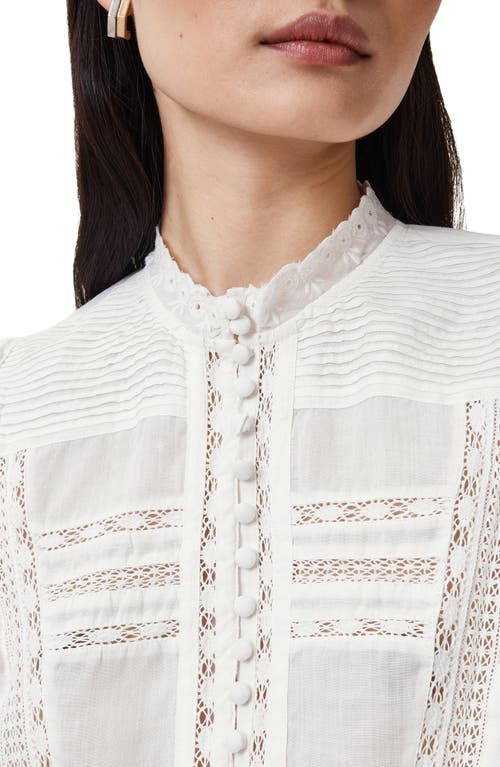Allsaints Womens Chalk White Heather Lace-trim Long-sleeve Cotton Blouse In Chalk White