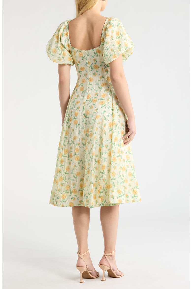 Mayra Puff Sleeve Midi Dress, Alternate, color, YELLOW MULTI FLORAL
